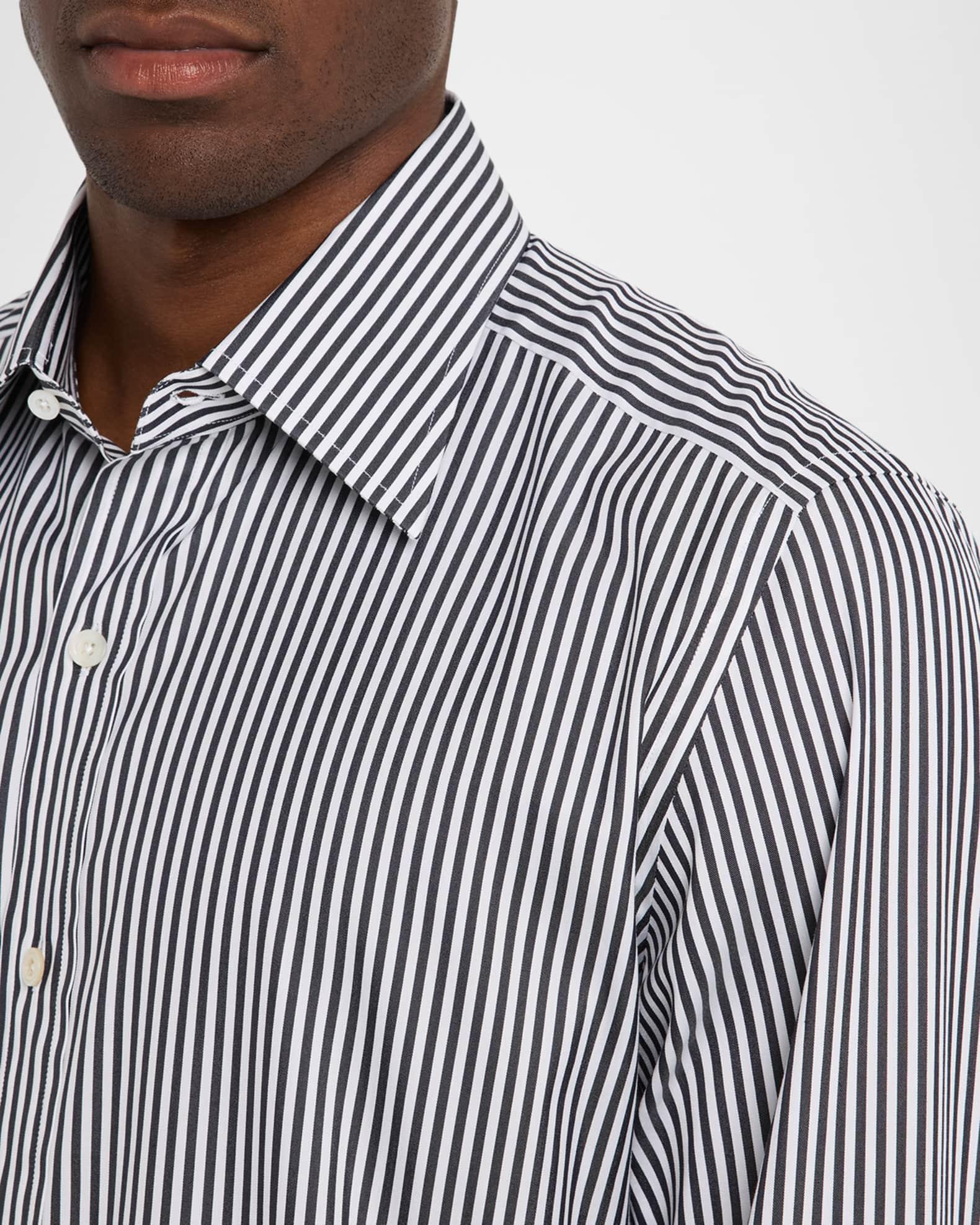 Men's Silk and Cotton Ladder Stripe Slim-Fit Dress Shirt Product Image