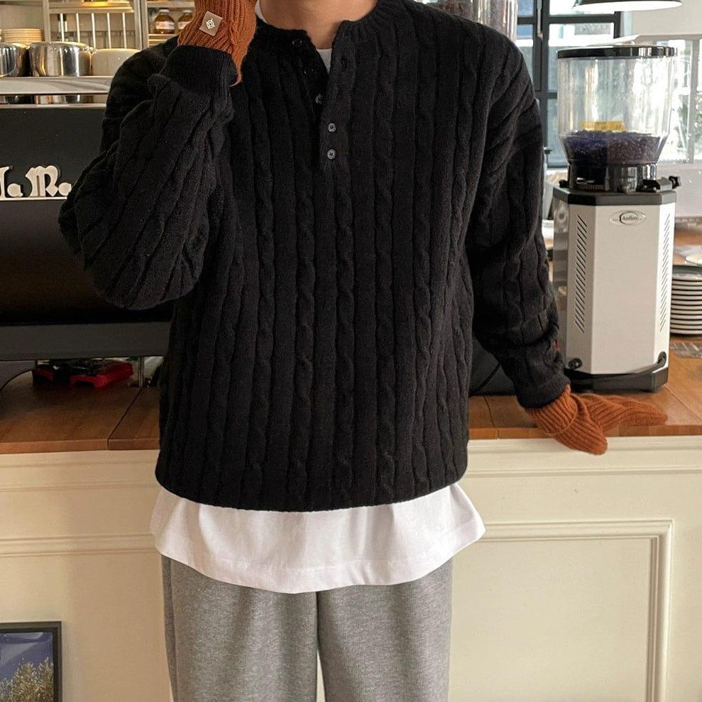 RT No. 12015 TWIST KNIT HENRY COLLAR SWEATER Product Image