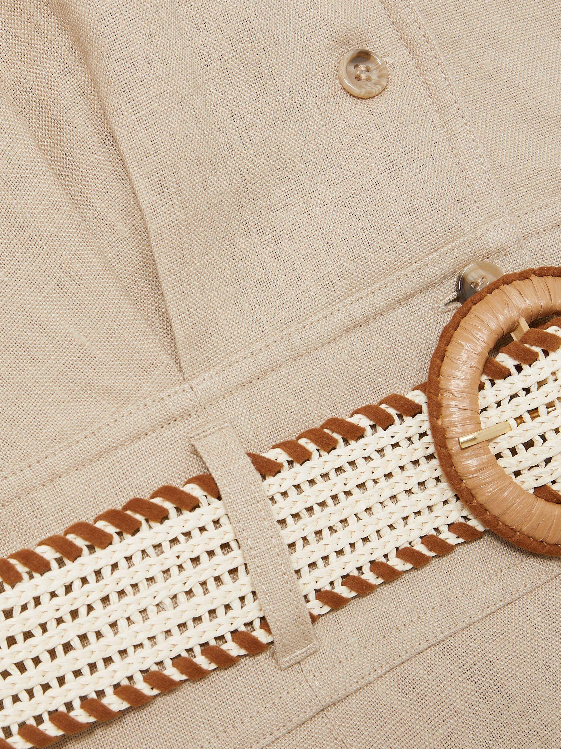 Petite Linen Belted Sleeveless Midi Dress in Neutral Product Image