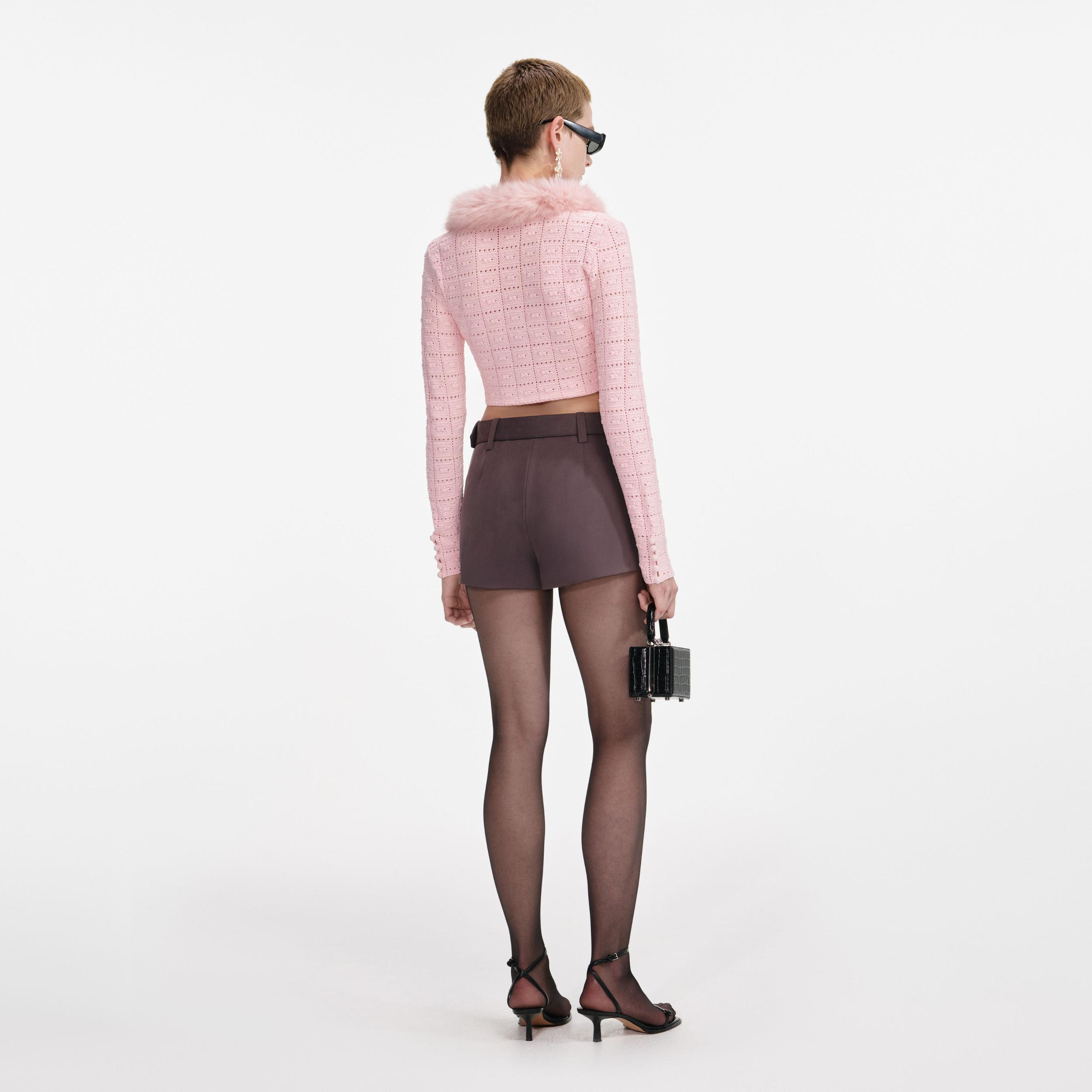 Pink Fur Collar Cardigan Product Image