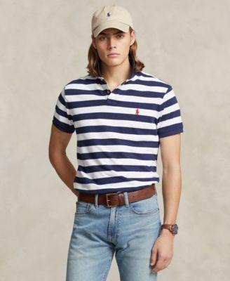 Polo Ralph Lauren Mens Classic-Fit Striped Mesh Polo Shirt - New England Blue Product Image