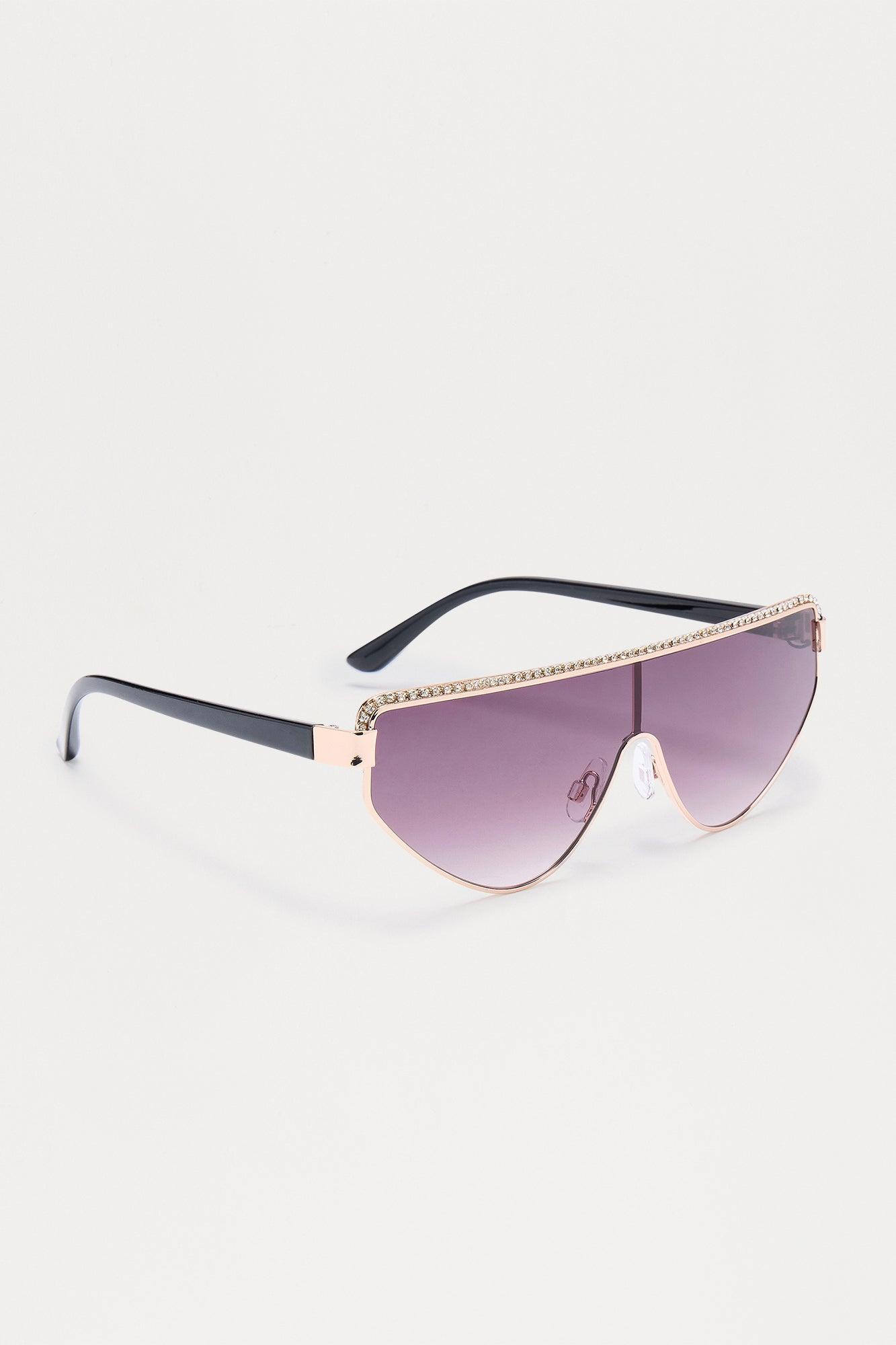 Lola Rhinestone Shield Sunglasses - Black Female Product Image