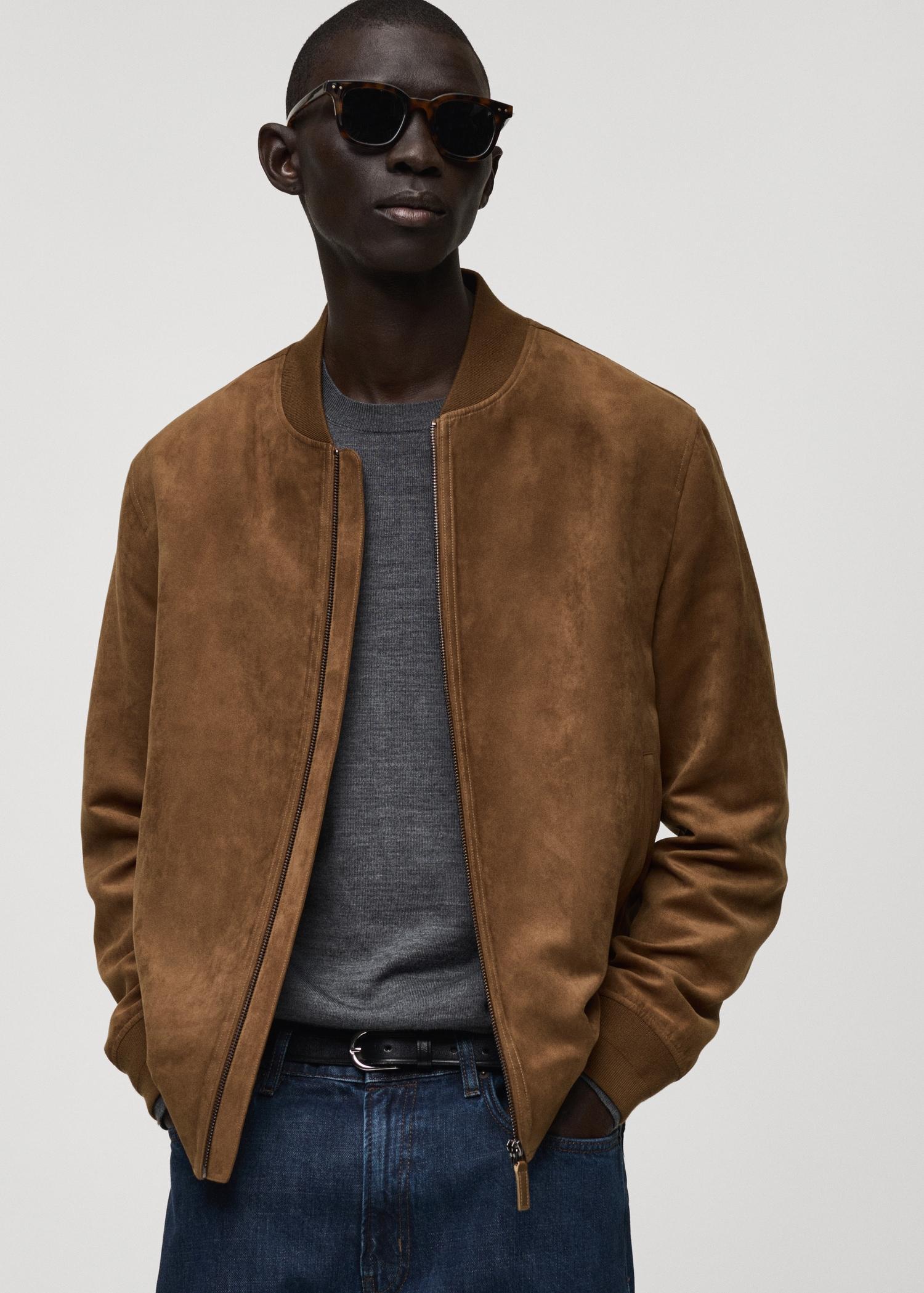 Suede-effect bomber jacket - Men | MANGO USA Product Image