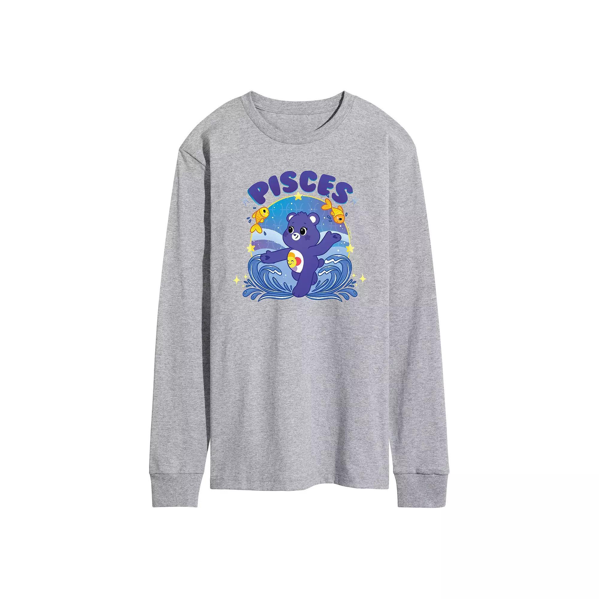 Mens Care Bears Pisces Long Sleeve Graphic Tee Grey Gray Product Image