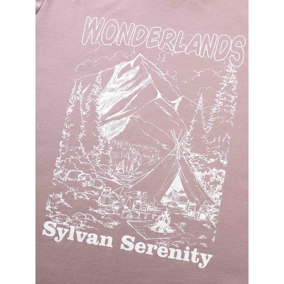 Plus Size Cotton Landscape Pattern Round Neck T-shirt Dirtypink Women Casual Contrast Natural Flowers Round Neck Everyday T-shirts BloomChic 22-24/3X Product Image