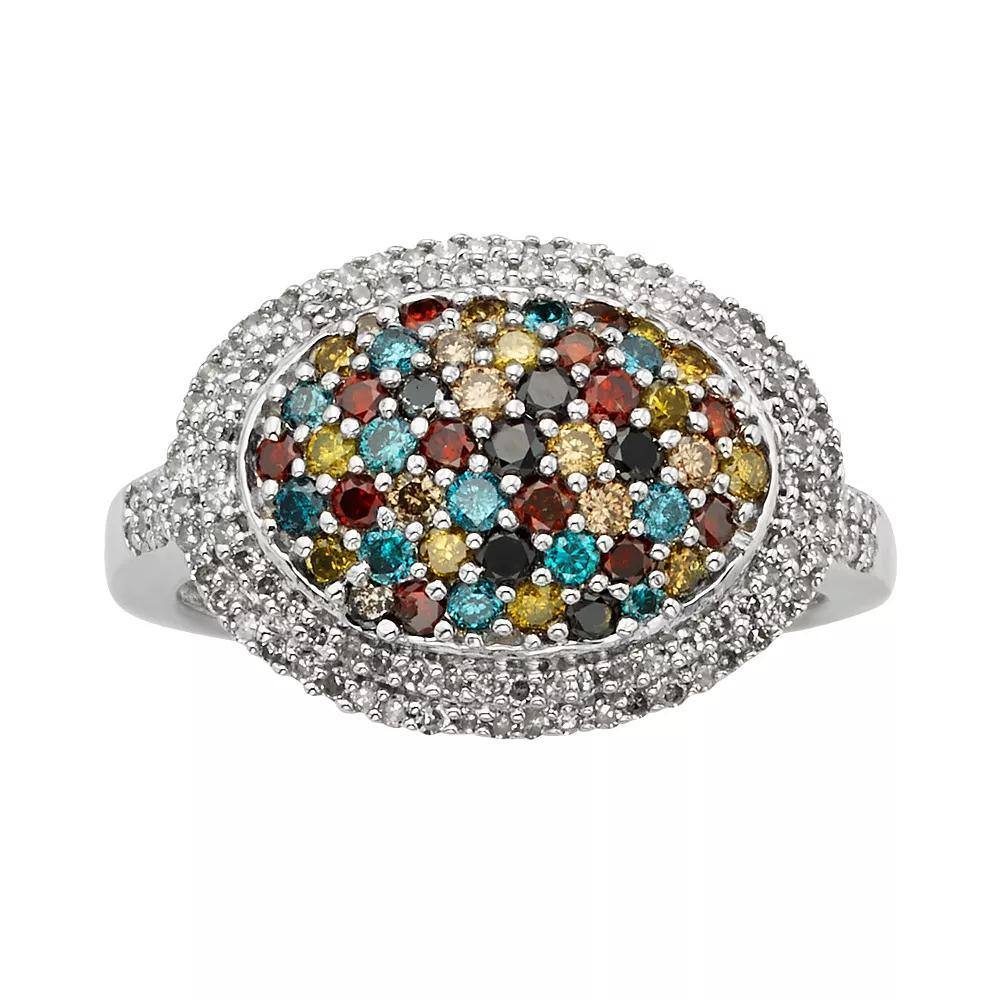 Jewelexcess Sterling Silver 1-ct. T.W. Diamond Oval Dome Ring, Women's, Size: 6, Multicolor Product Image