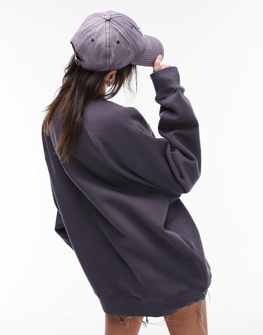 Topshop premium crew neck oversized raglan sweat in slate Product Image