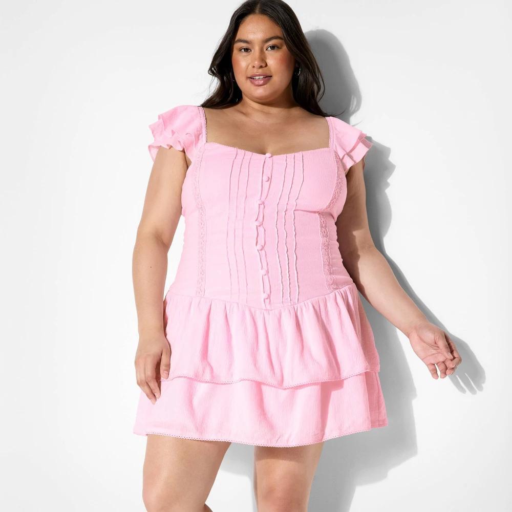 Women's Drop Waist Ruffle Sleeve Mini Skater Dress - Wild Fable™ Light Pink Product Image