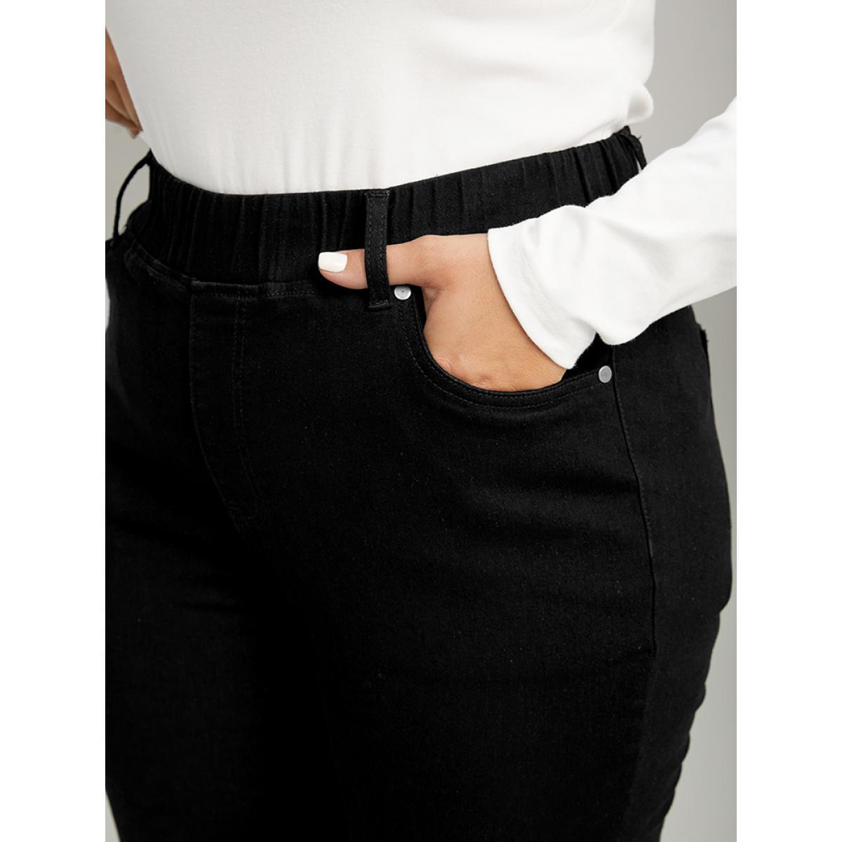 Plus Size Black Wash Pocket Flare Leg Jeans Women Black Casual Plain Plain High stretch Pocket Jeans BloomChic 20/2X Product Image