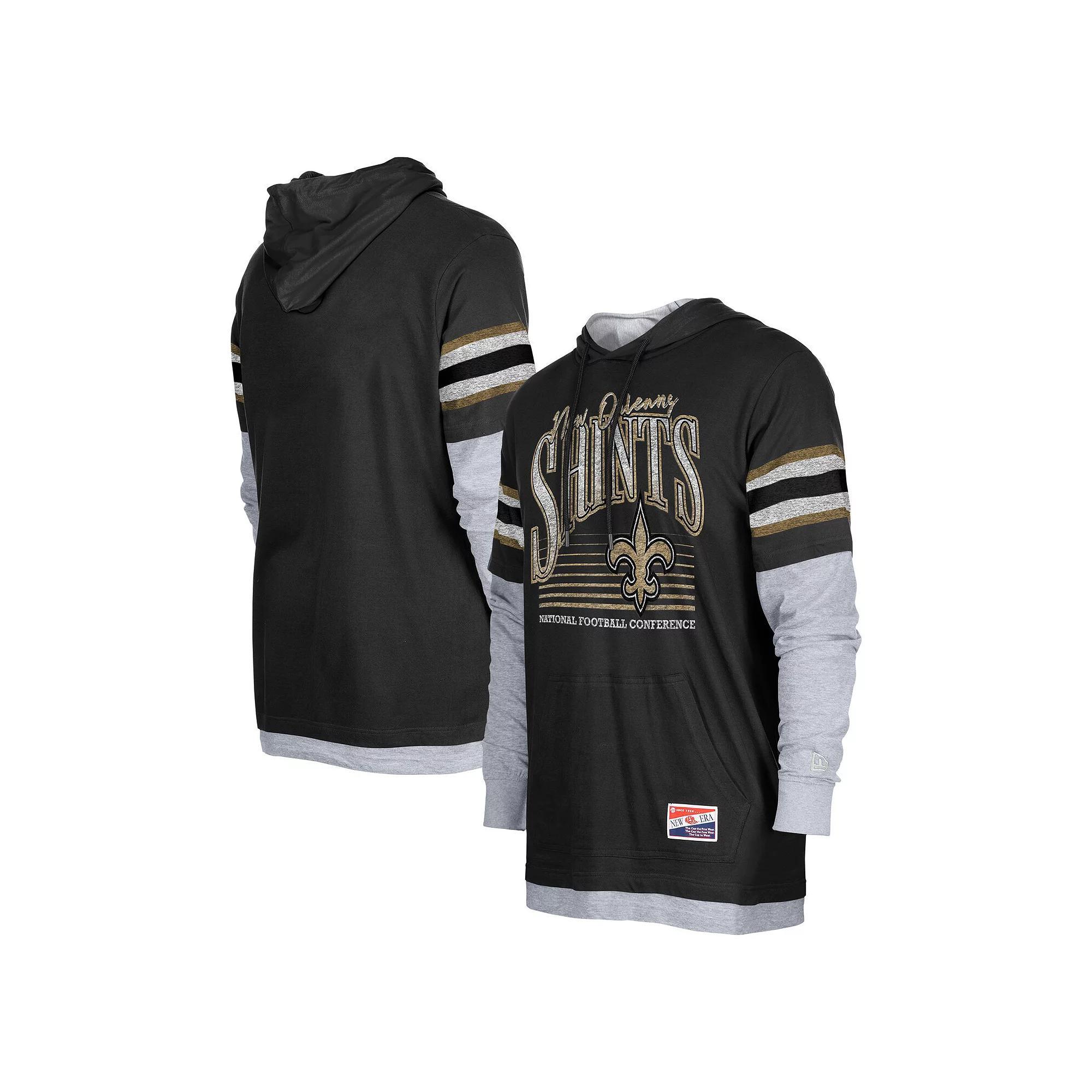 Men's New Era Black New Orleans Saints Twofer Long Sleeve Hooded T-Shirt, Size: Large Product Image