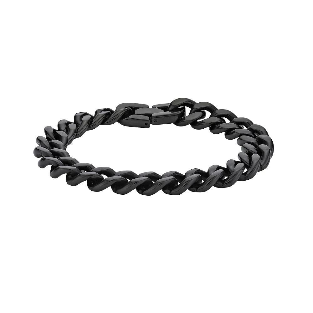 Men's LYNX Black Ion-Plated Stainless Steel Curb Chain Bracelet, Size: 8", Black Tone Product Image