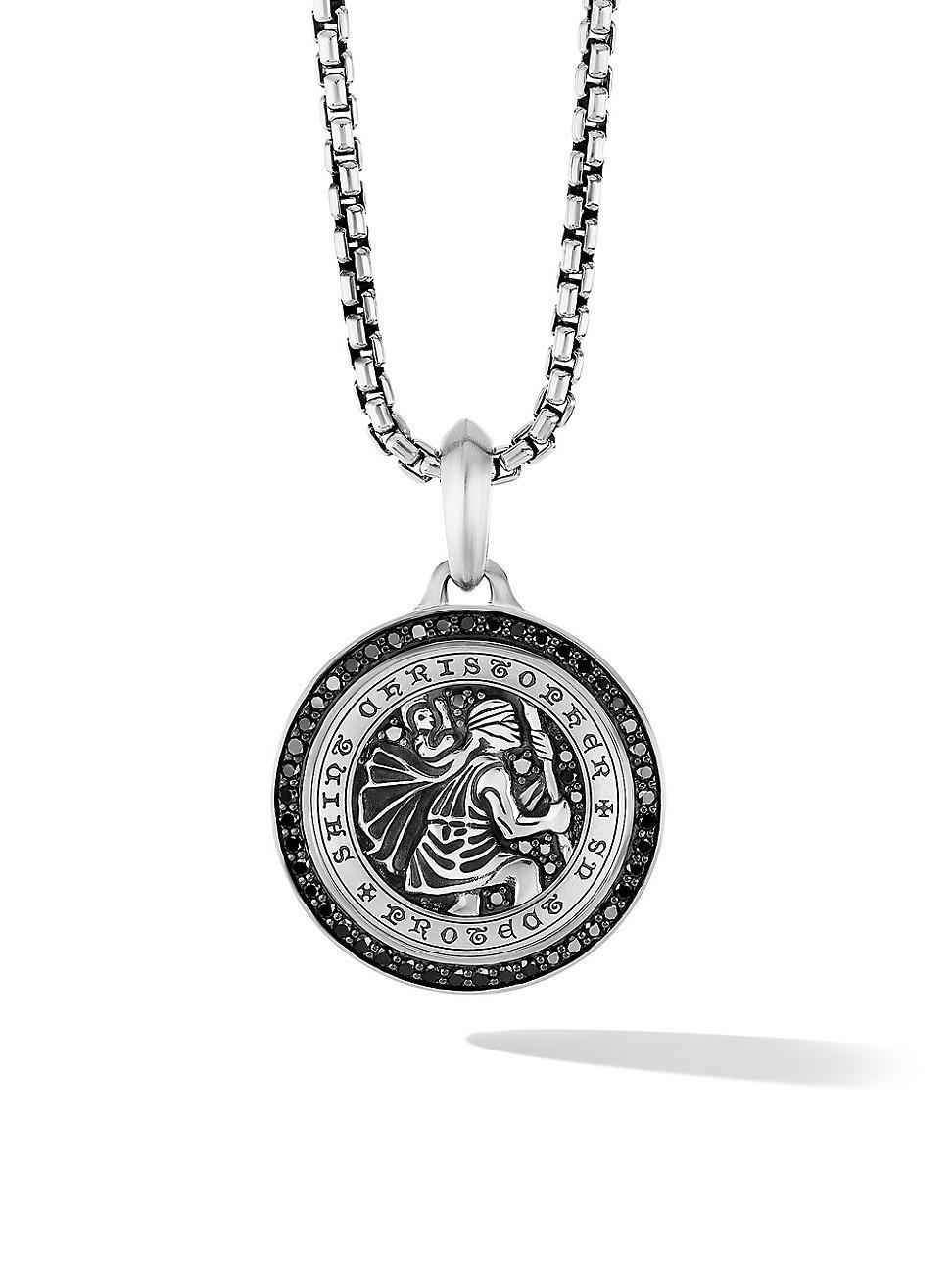 David Yurman Mens Sterling Silver St. Christopher Medallion Amulet with Pave Black Diamonds Product Image