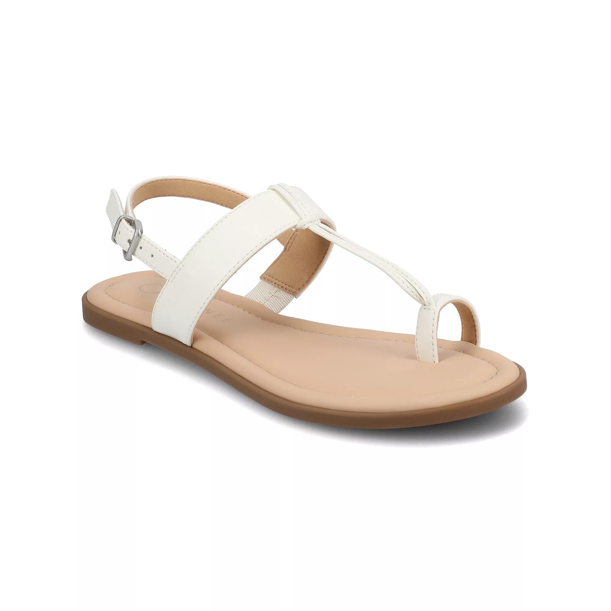 Journee Gerra T-Strap Toe Ring Women's Flat Sandals, Size: 7, White Product Image