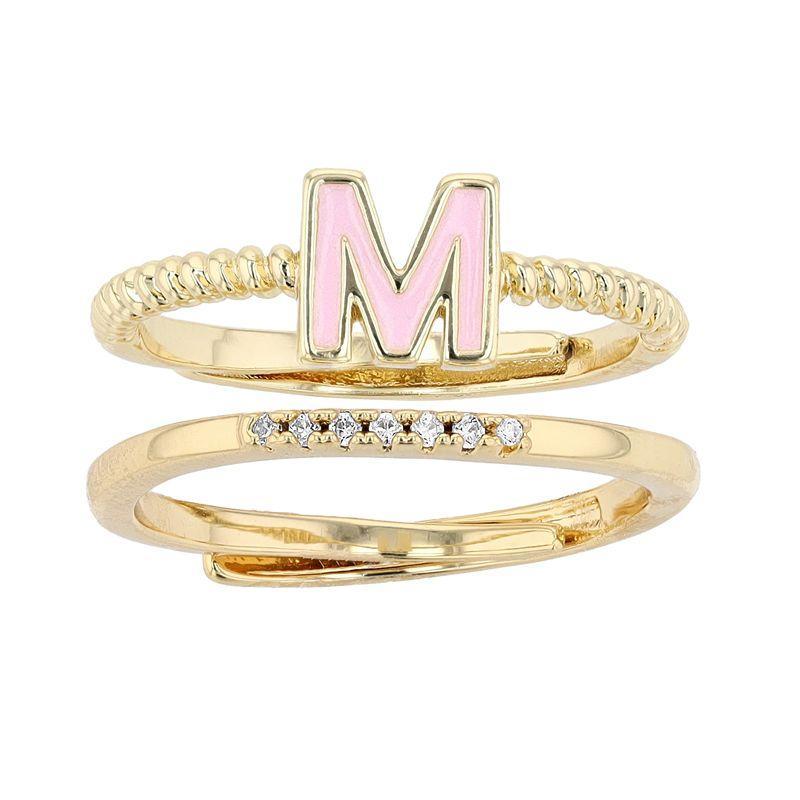 City Luxe Enamel Initial Ring & Cubic Zirconia Pave Ring Duo Set, Women's, Gold Tone M Product Image