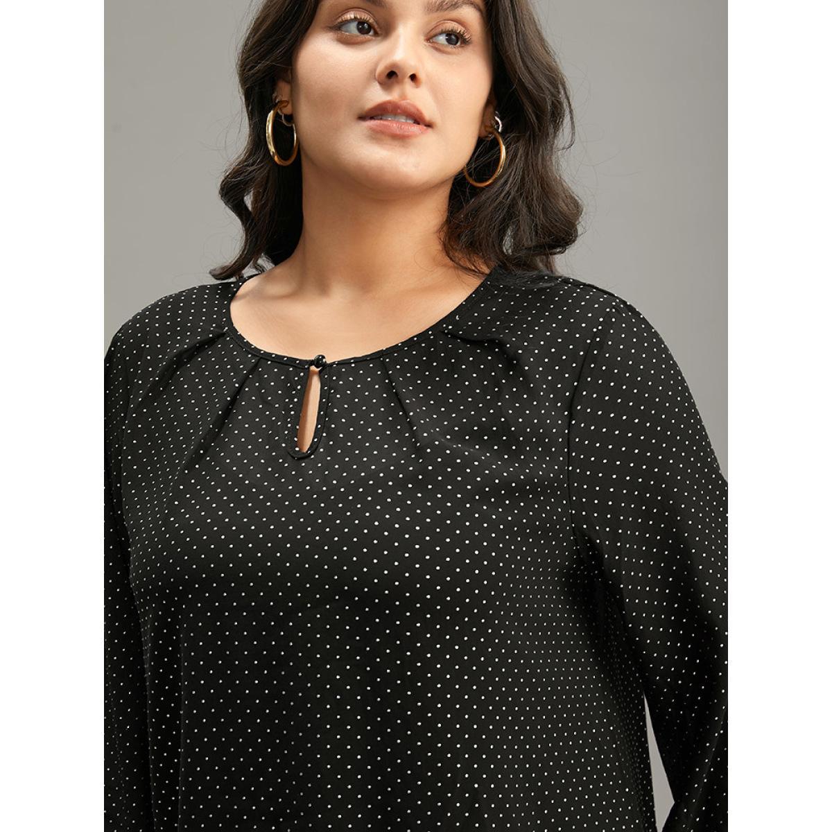 Plus Size BlackFlower Glitter Polka Dot Puff Sleeve Keyhole Blouse Women Elegant Long Sleeve Round Neck Dailywear Blouses BloomChic 22-24/3X Product Image