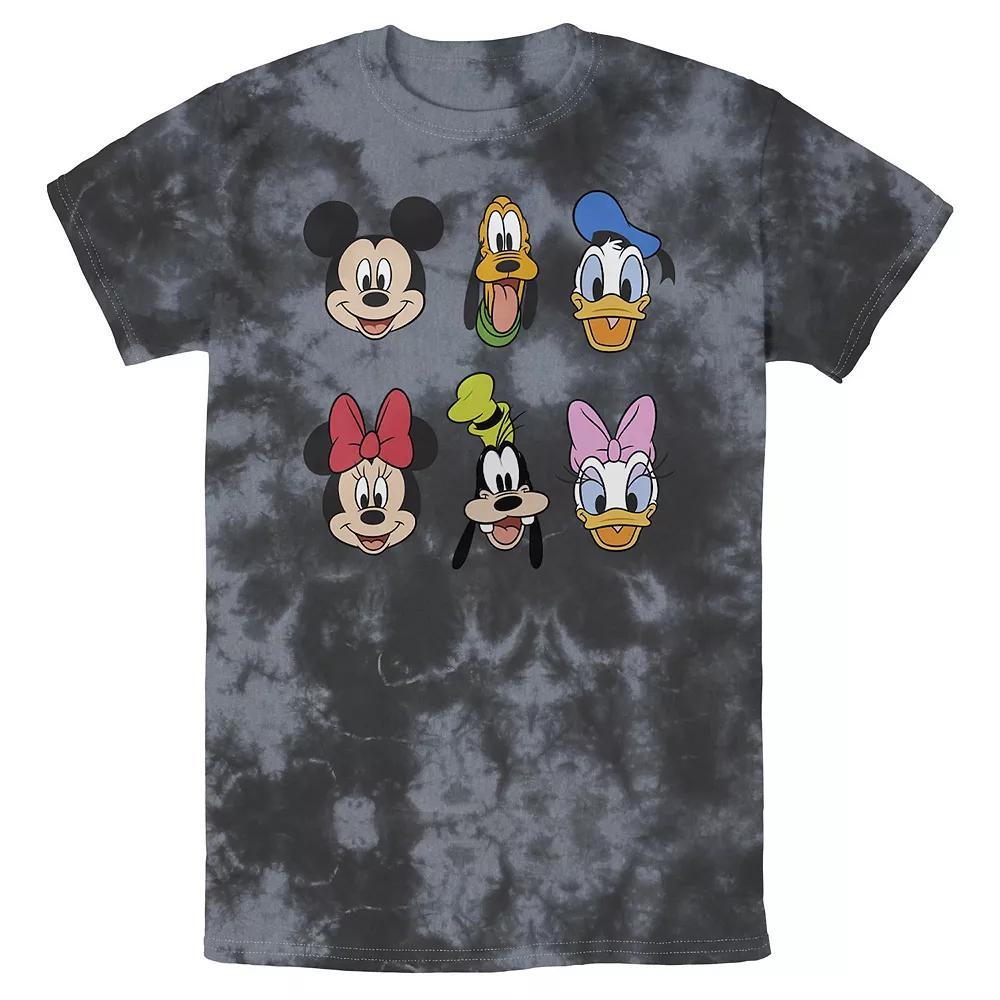 Men's Disney Mickey And Friends Group Shot Heads Wash Tee, Size: Small, Black Grey Product Image