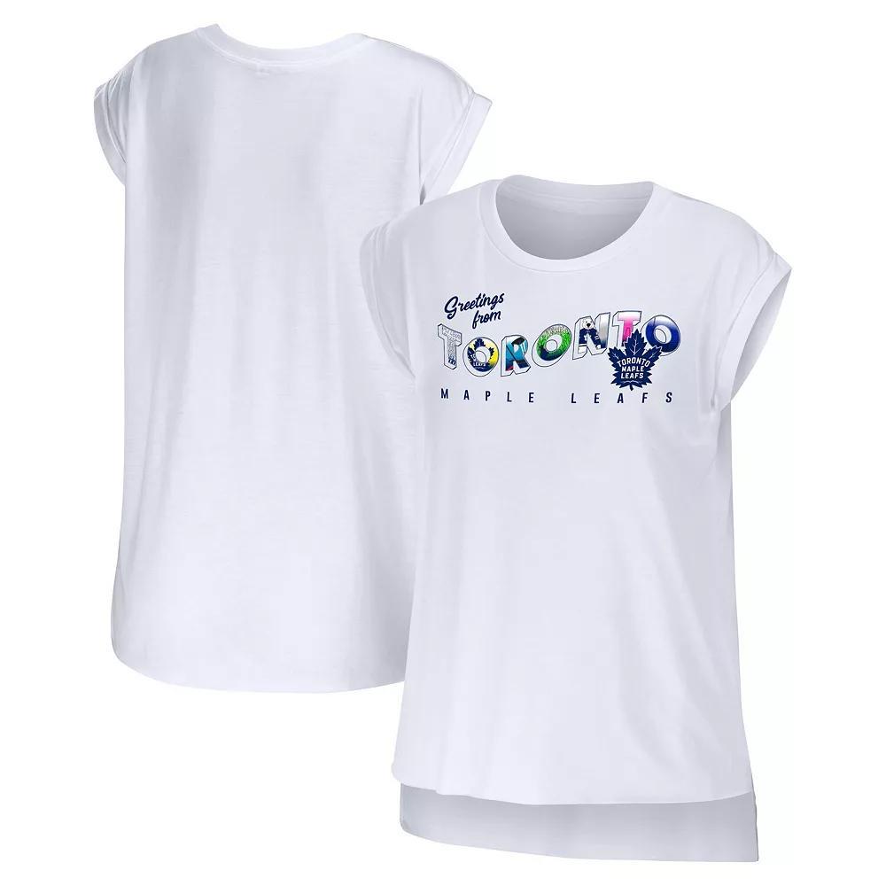 Women's WEAR by Erin Andrews White Toronto Maple Leafs Greetings From Muscle T-Shirt, Size: Medium, Mpl White Product Image