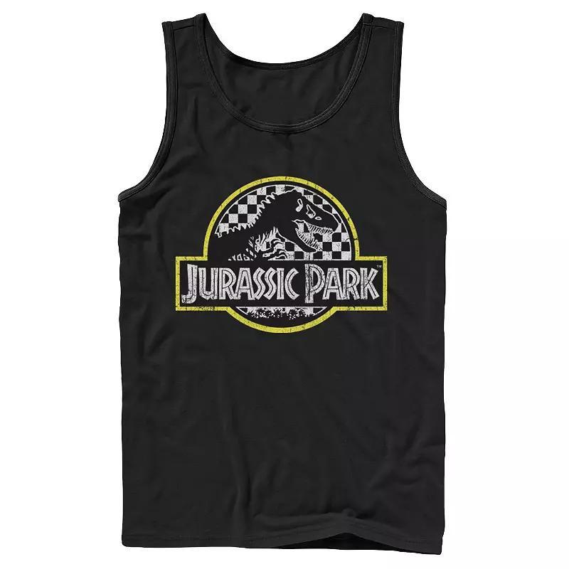 Men's Jurassic Park Checkered Classic Logo Tank Top, Size: Large, Black Product Image