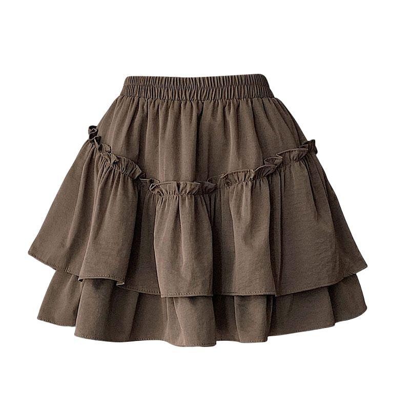 High Waist Plain Mini Tiered Skirt Product Image