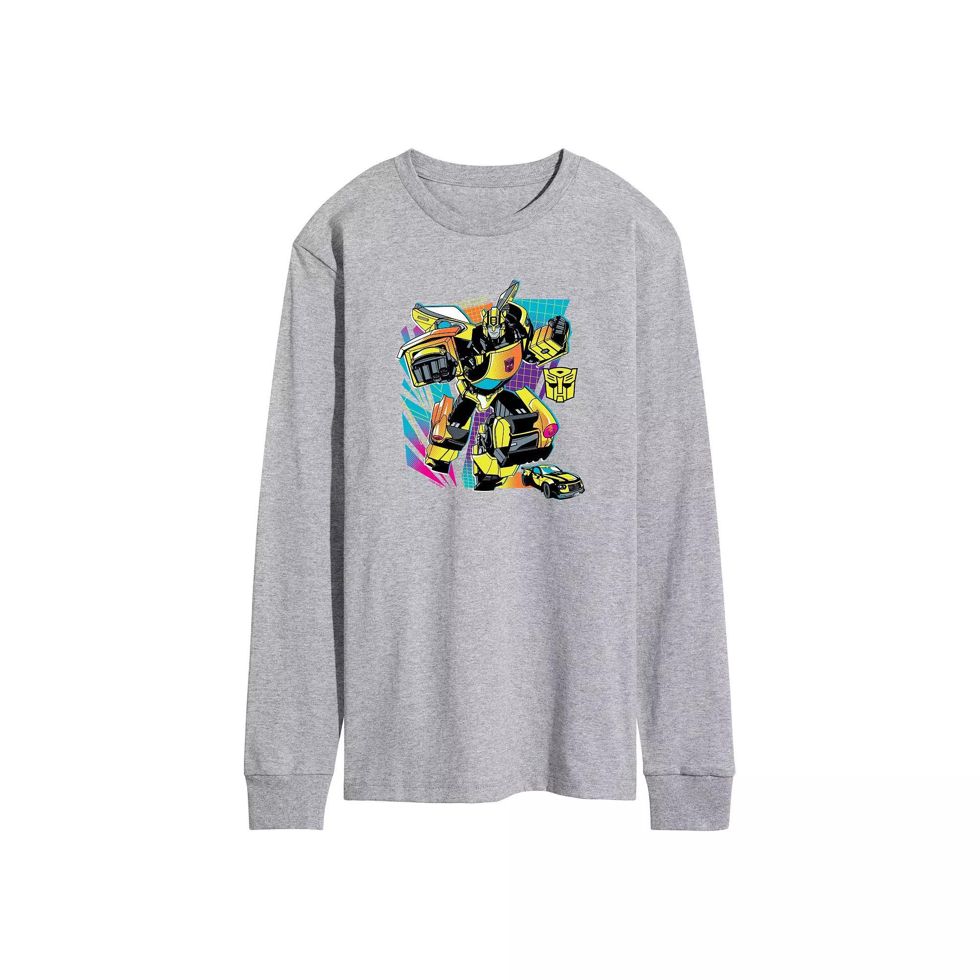 Mens Transformers Bumblebee Long Sleeve Graphic Tee Grey Gray Product Image