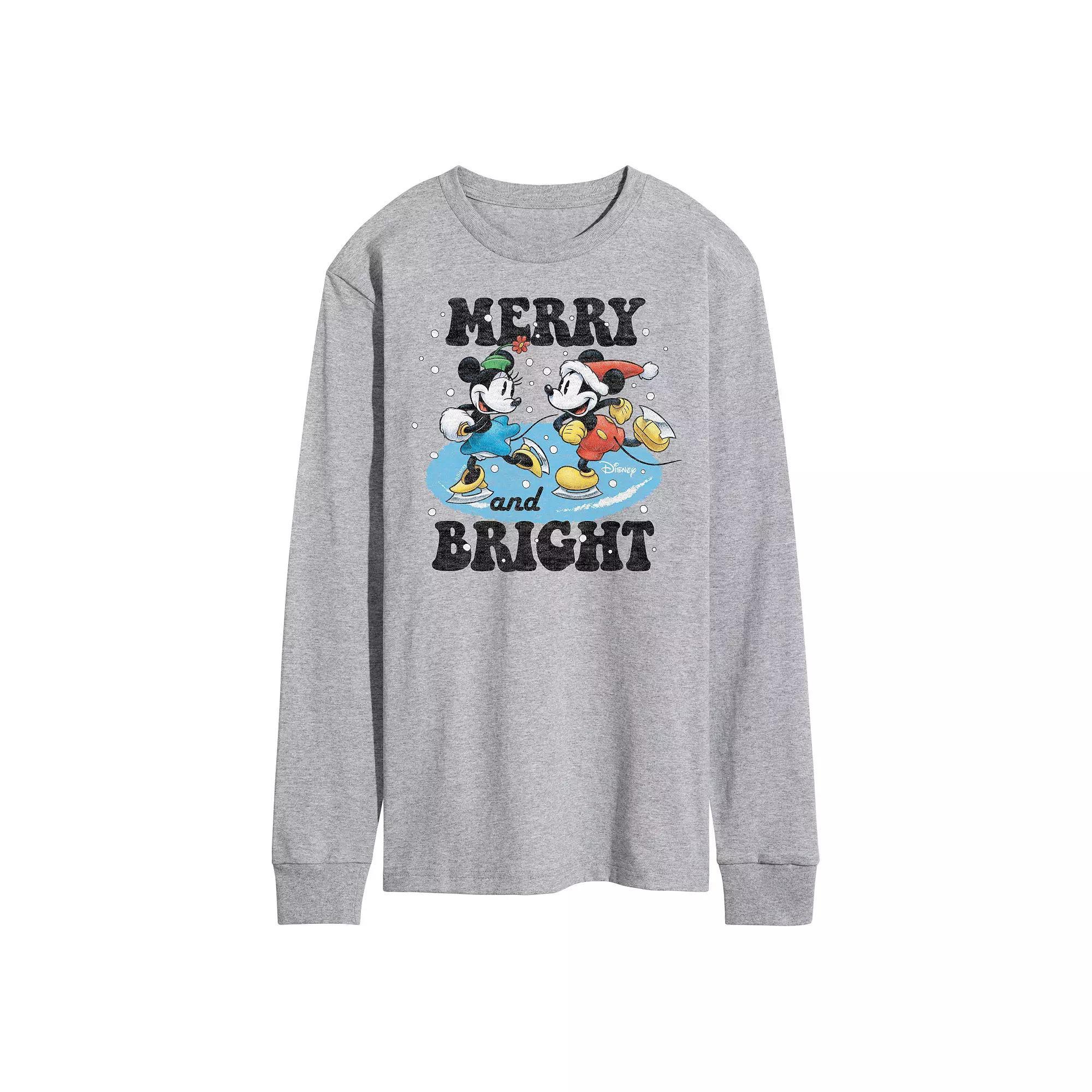 Disneys Mickey & Minnie Mouse Mens Merry And Bright Long Sleeve Graphic Tee Product Image