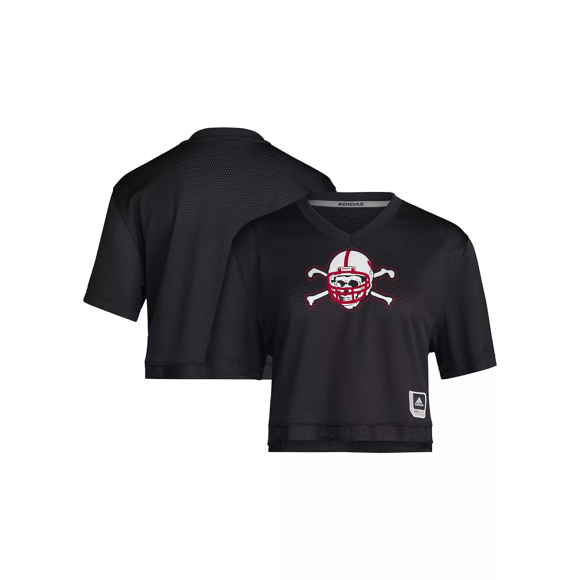 Women's adidas Red Kansas Jayhawks Primegreen V-Neck Cropped Jersey, Size: Large Product Image