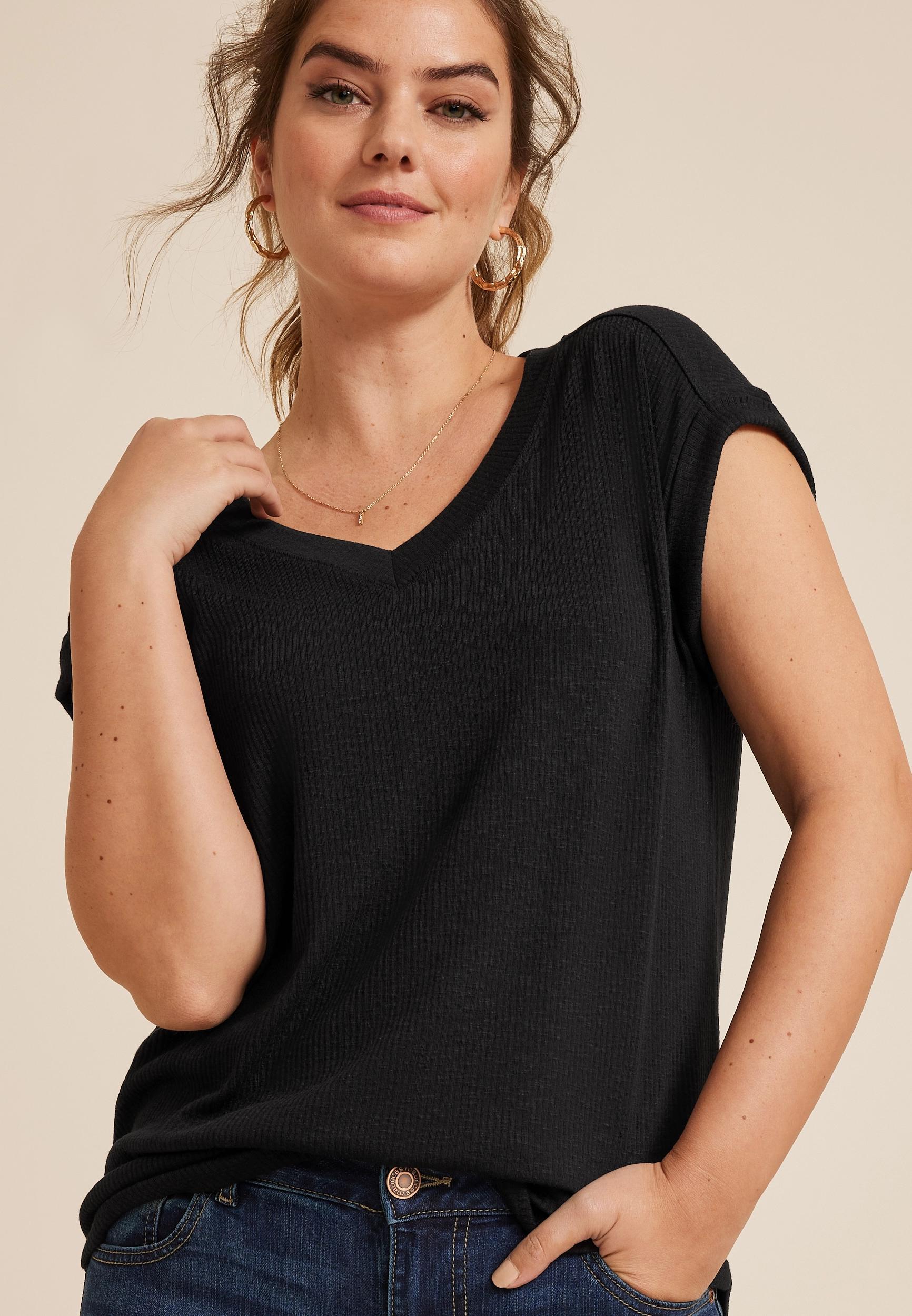 24/7 V Neck Ribbed Short Sleeve Tee Product Image