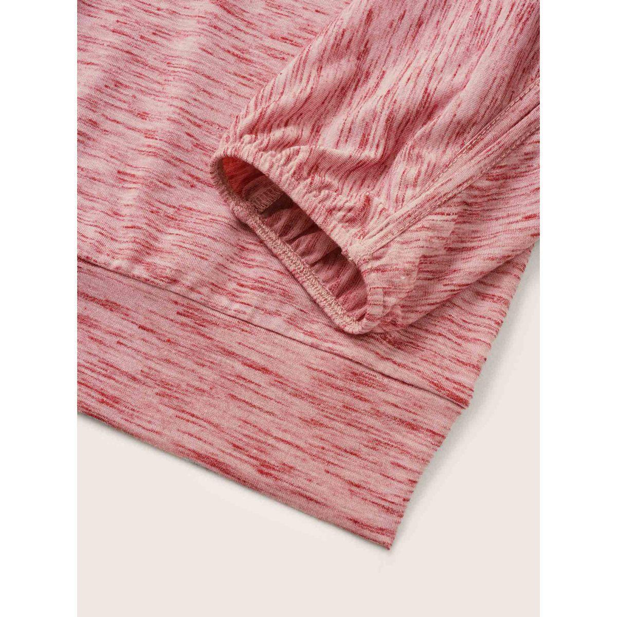 Plus Size Heather Button Detail Dolman Sleeve T-shirt Rouge Women Casual Non Plain Round Neck Everyday T-shirts BloomChic 12/L Product Image