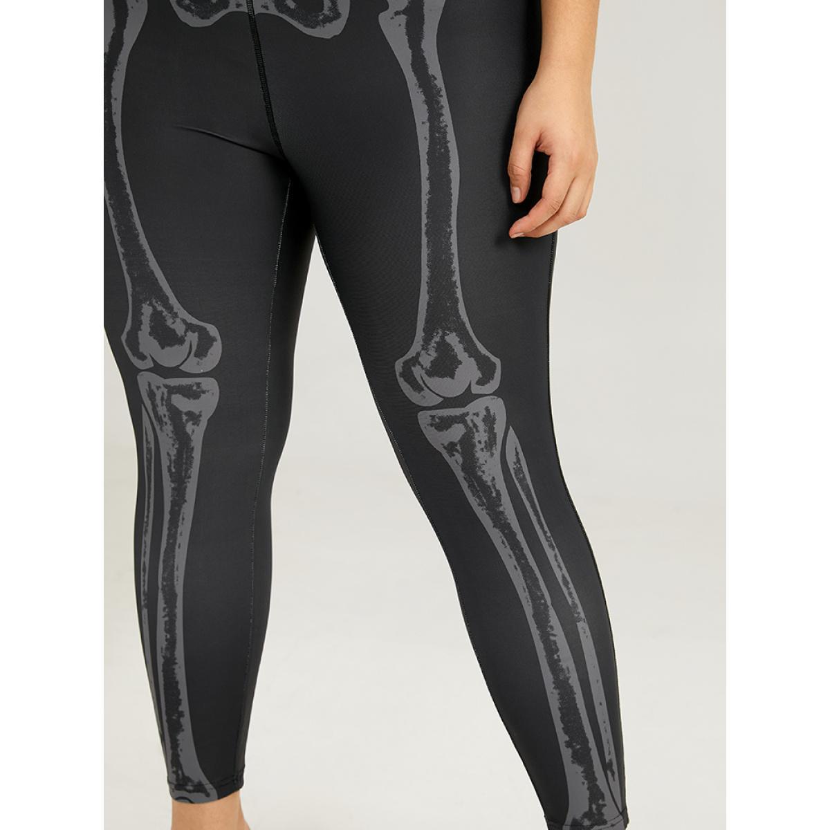 Plus Size Halloween Skull Print High Rise Skinny Leggings Women Black Elegant High stretch Skinny High Rise Festival-Halloween Leggings BloomChic 18-20/2X Product Image
