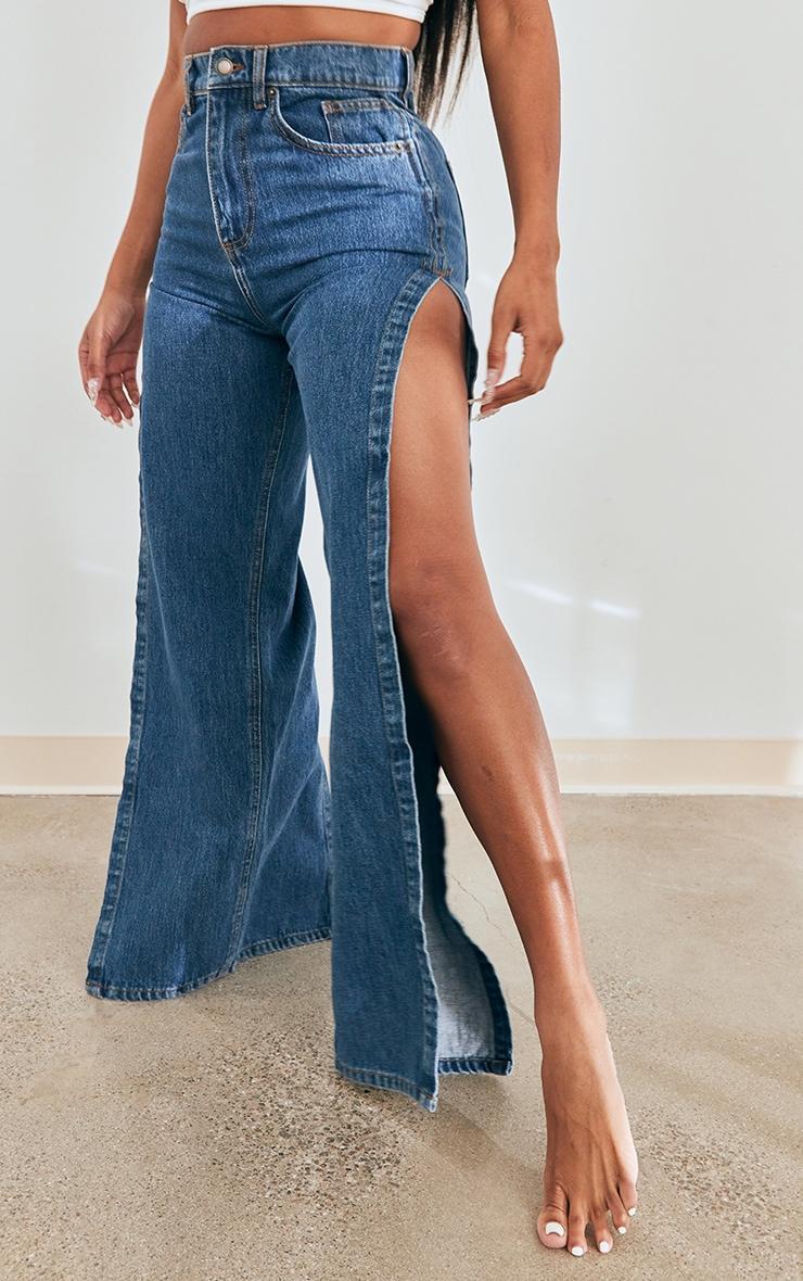 Shape Mid Blue Wash Extreme Split Detail Jeans Product Image