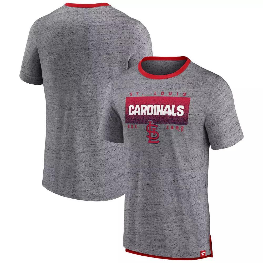 Men's Fanatics Branded Heathered Gray St. Louis Cardinals Iconic Team Element Speckled Ringer T-Shirt, Size: Large, Grey Product Image