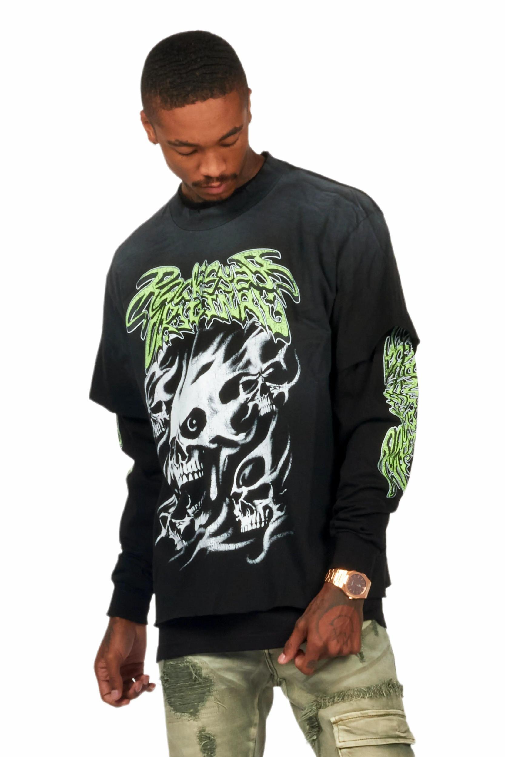 Schtupp Black Double Layer Long Sleeve Graphic T-Shirt Male Product Image