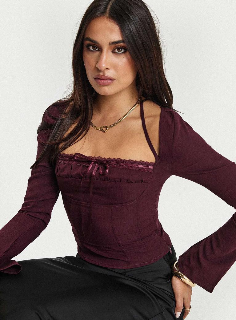 Trynia Long Sleeve Top Burgundy Product Image