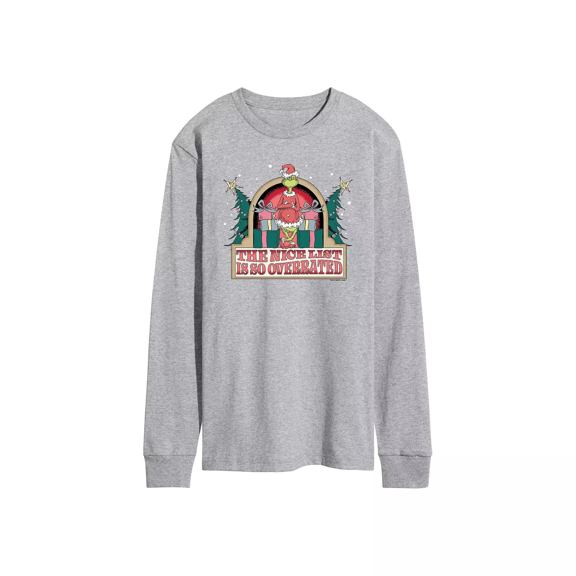 Mens Dr. Seuss The Grinch The Nice List Is So Overrated Long Sleeve Graphic Tee Grey Gray Product Image