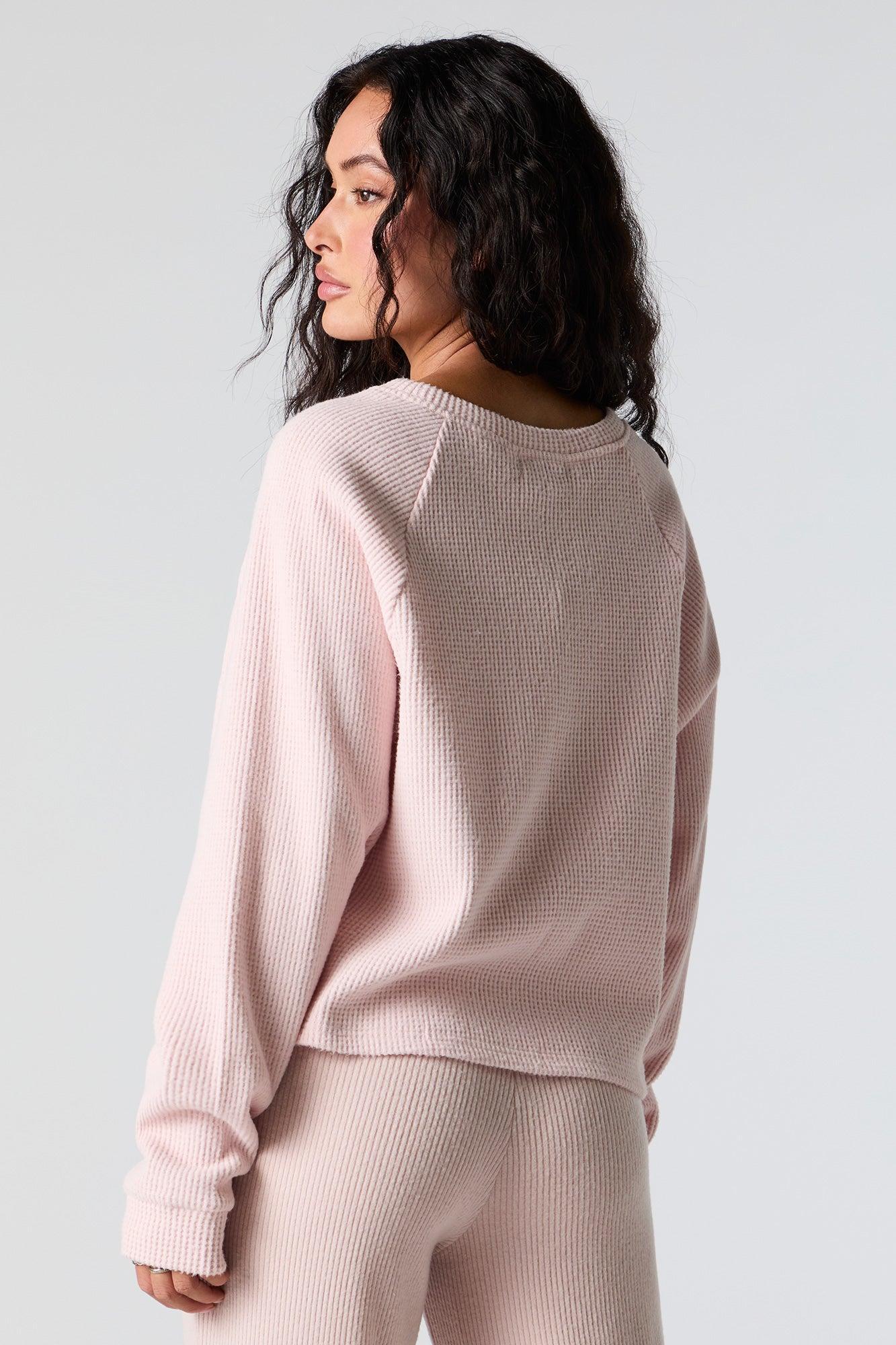 Waffle Knit Long Sleeve Henley Top Female Product Image