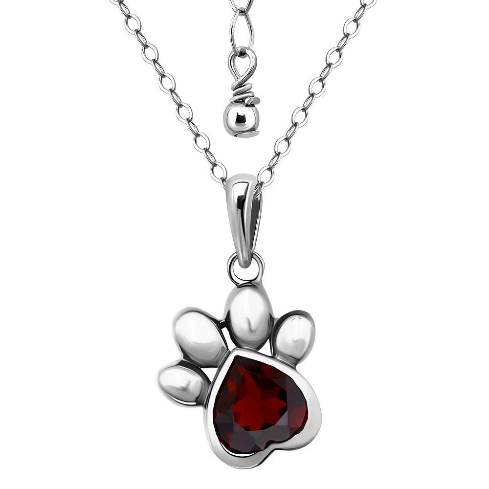 Aleure Precioso Sterling Silver Paw Pendant Necklace, Women's, Size: 16-18" ADJ, Red Product Image