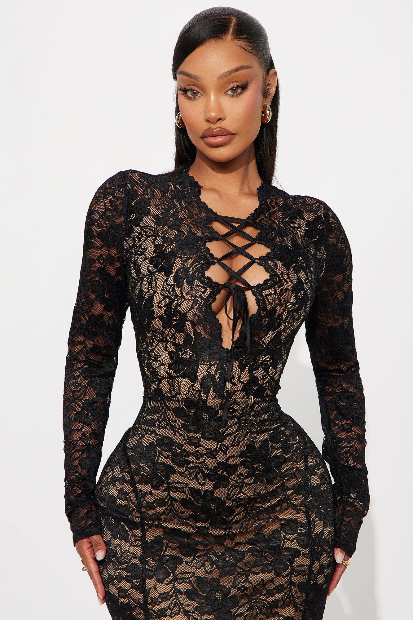 Mysterious Ways Lace Maxi Dress - Black Product Image