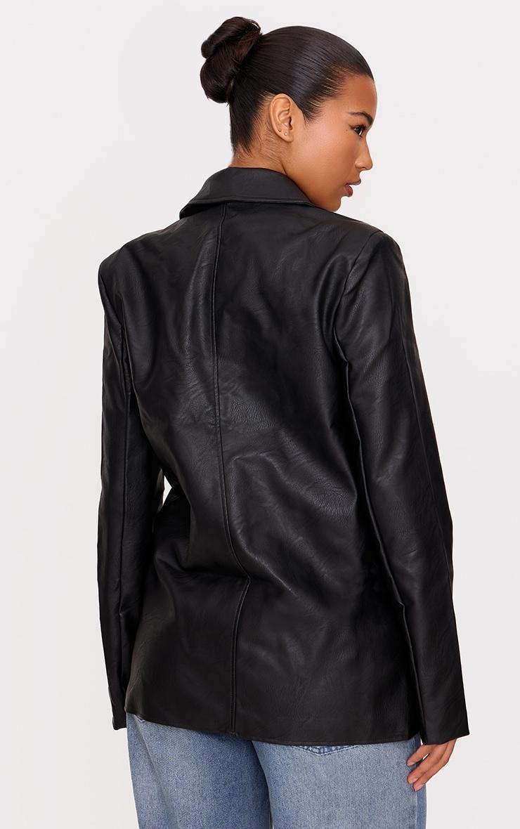 Washed Black Textured Faux Leather Blazer Product Image