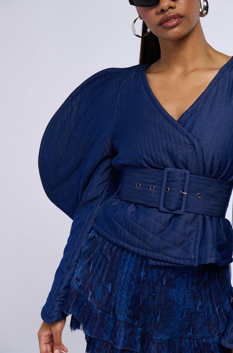 RAINA DRAMATIC SLEEVE BELTED BLOUSE Product Image