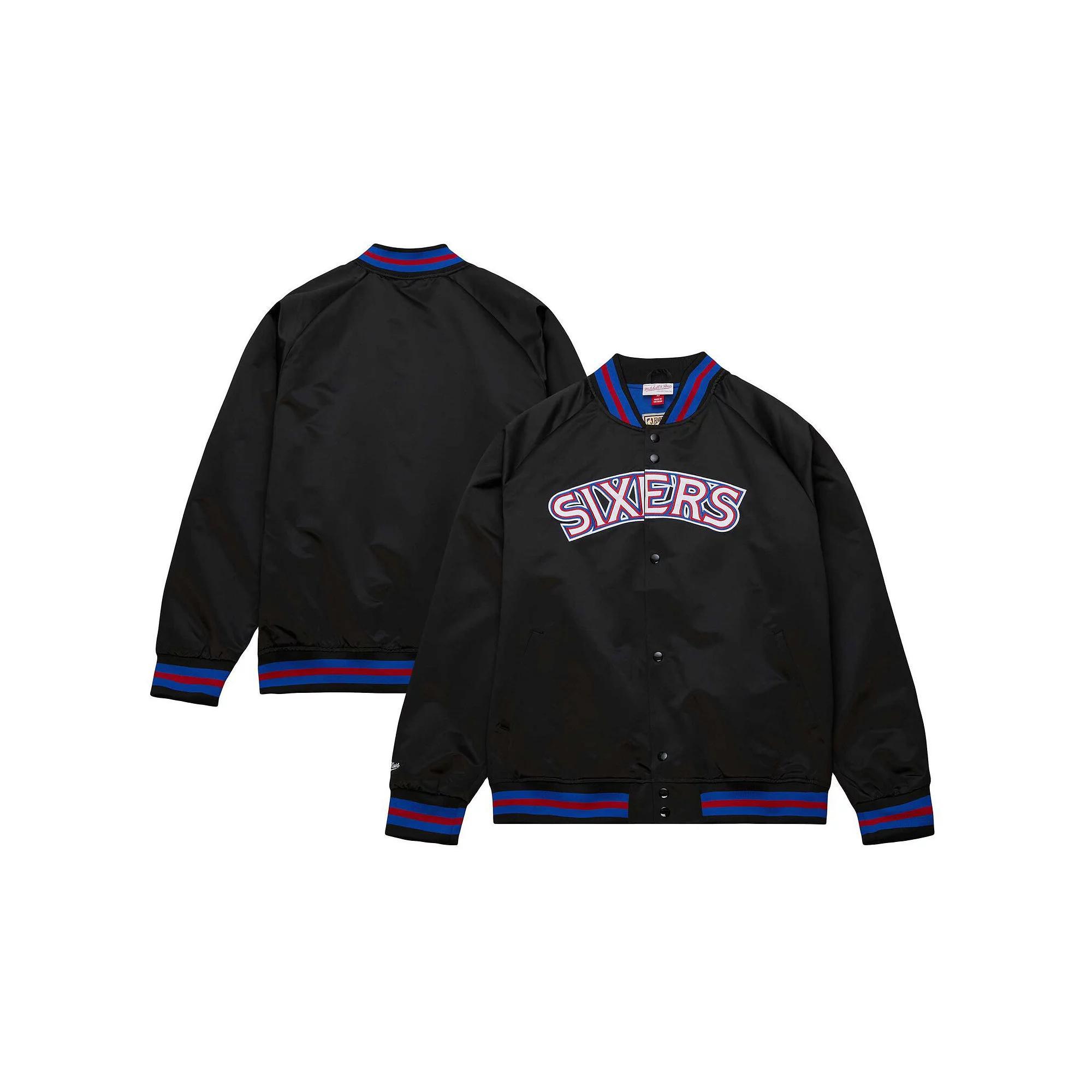 Men's Mitchell & Ness Black Philadelphia 76ers Hardwood Classics  Throwback Wordmark Raglan Full-Snap Jacket, Size: XL, 76r Black Product Image