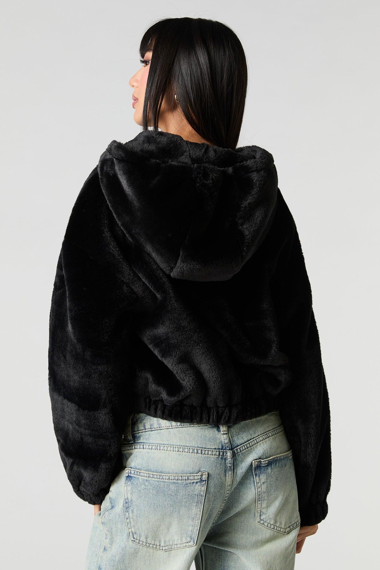 Faux Fur Hooded Zip-Up Jacket Female Product Image
