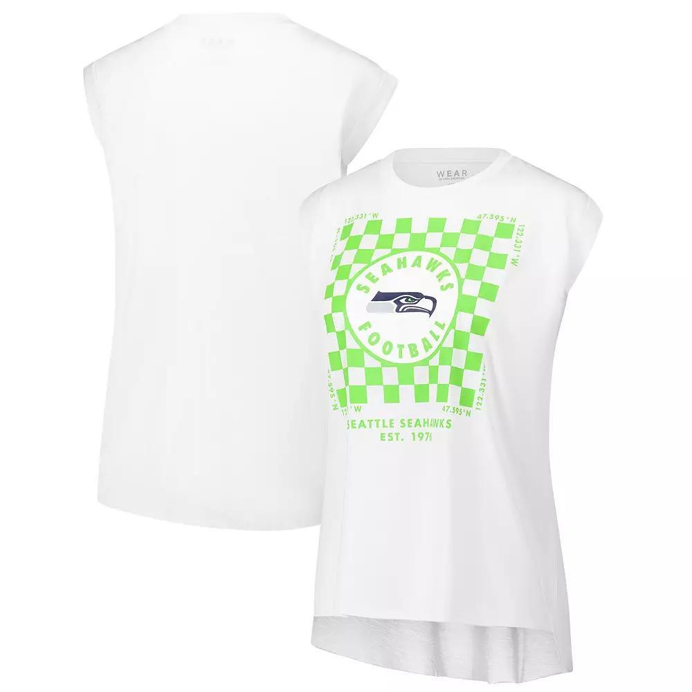 Women's WEAR by Erin Andrews White Seattle Seahawks Checker Muscle Tank Top, Size: Small Product Image