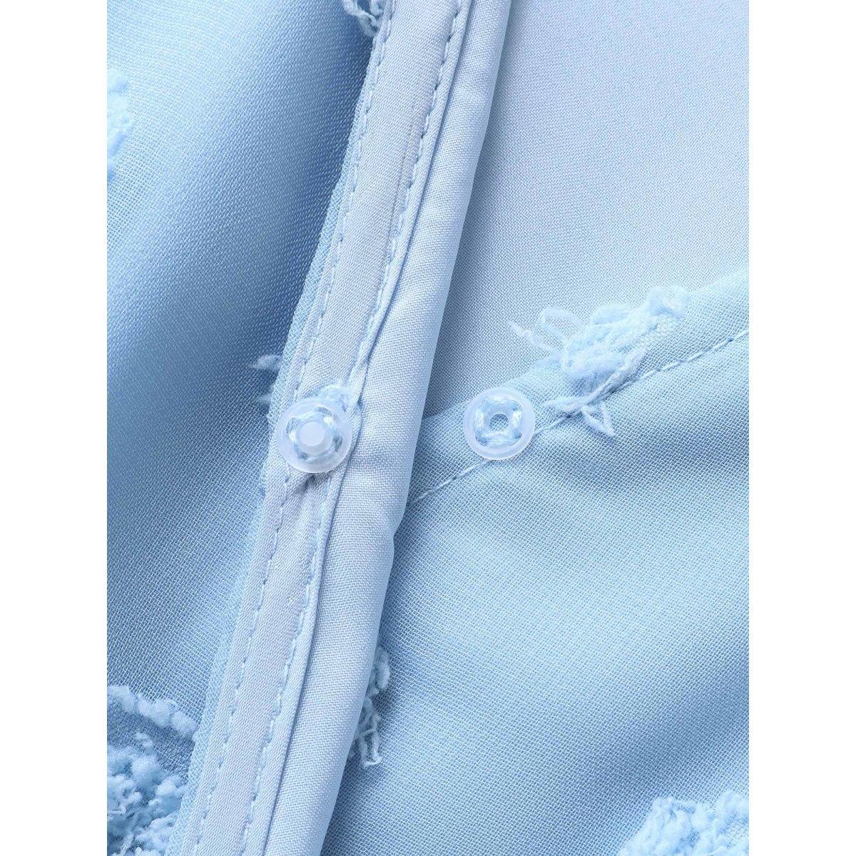 Plus Size Fur Ball Textured Mesh Belted Midi Dress Skyblue Women Overlap Collar Short sleeve Curvy BloomChic 14-16/1X Product Image
