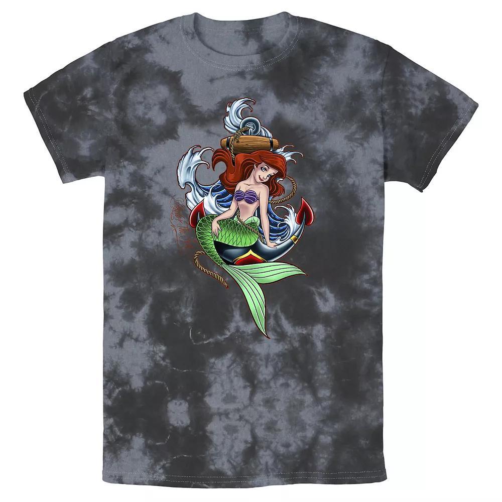 Men's Disney The Little Mermaid Tattoo Style Portrait Bomabrd Wash Tee, Size: XL, Black Grey Product Image