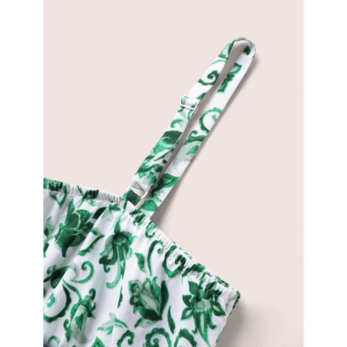 Plus Size Bandana Print Shirred Patchwork Pocket Cami Dress Green Women Resort Belted Non Sleeveless Curvy Midi Dress BloomChic 14-16/1X Product Image