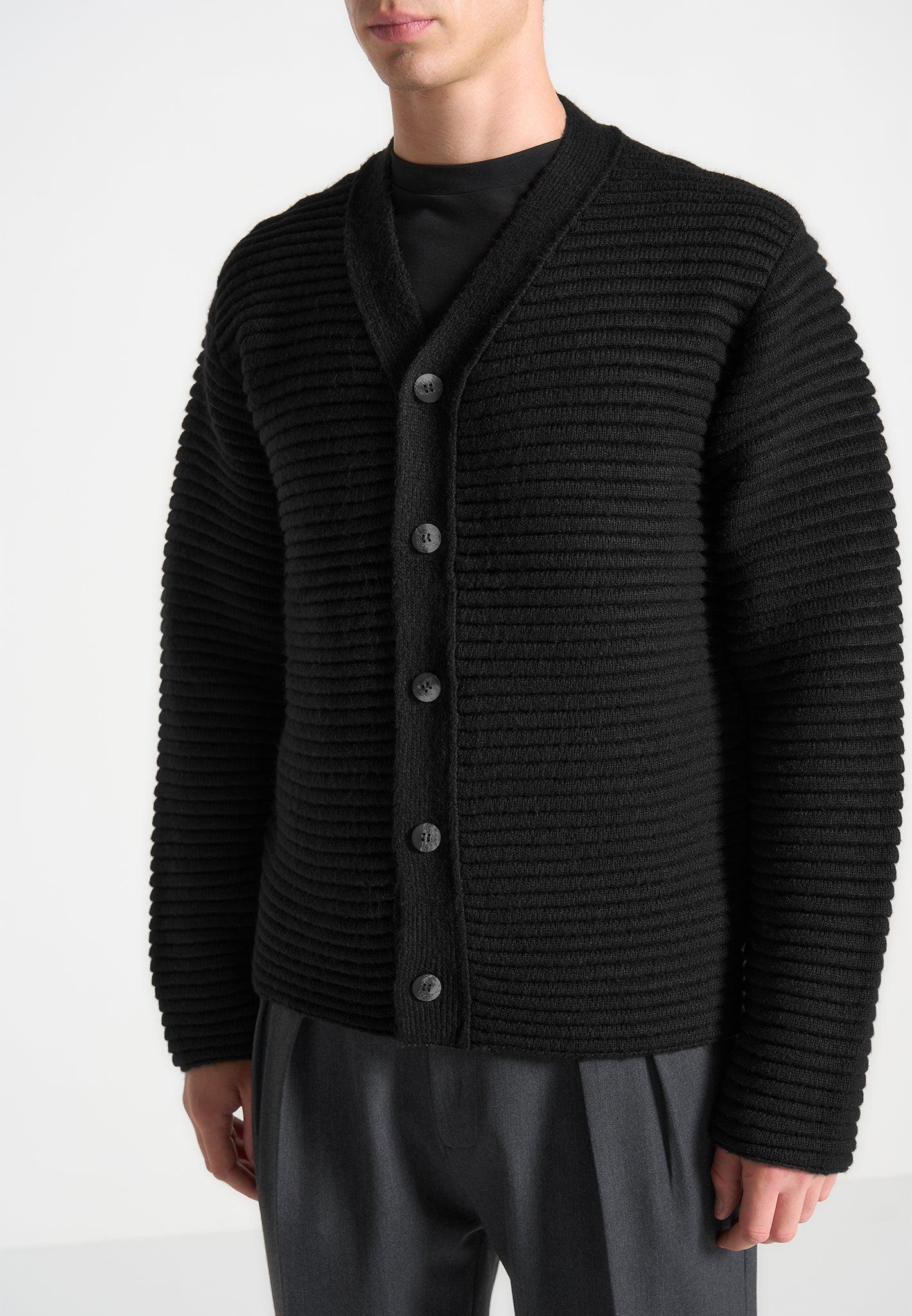 Ribbed Knit Cardigan - Black Male Product Image
