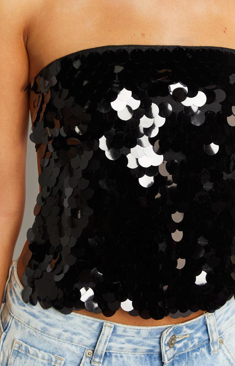 Ibiza Black Sequin Strapless Top Girls Product Image