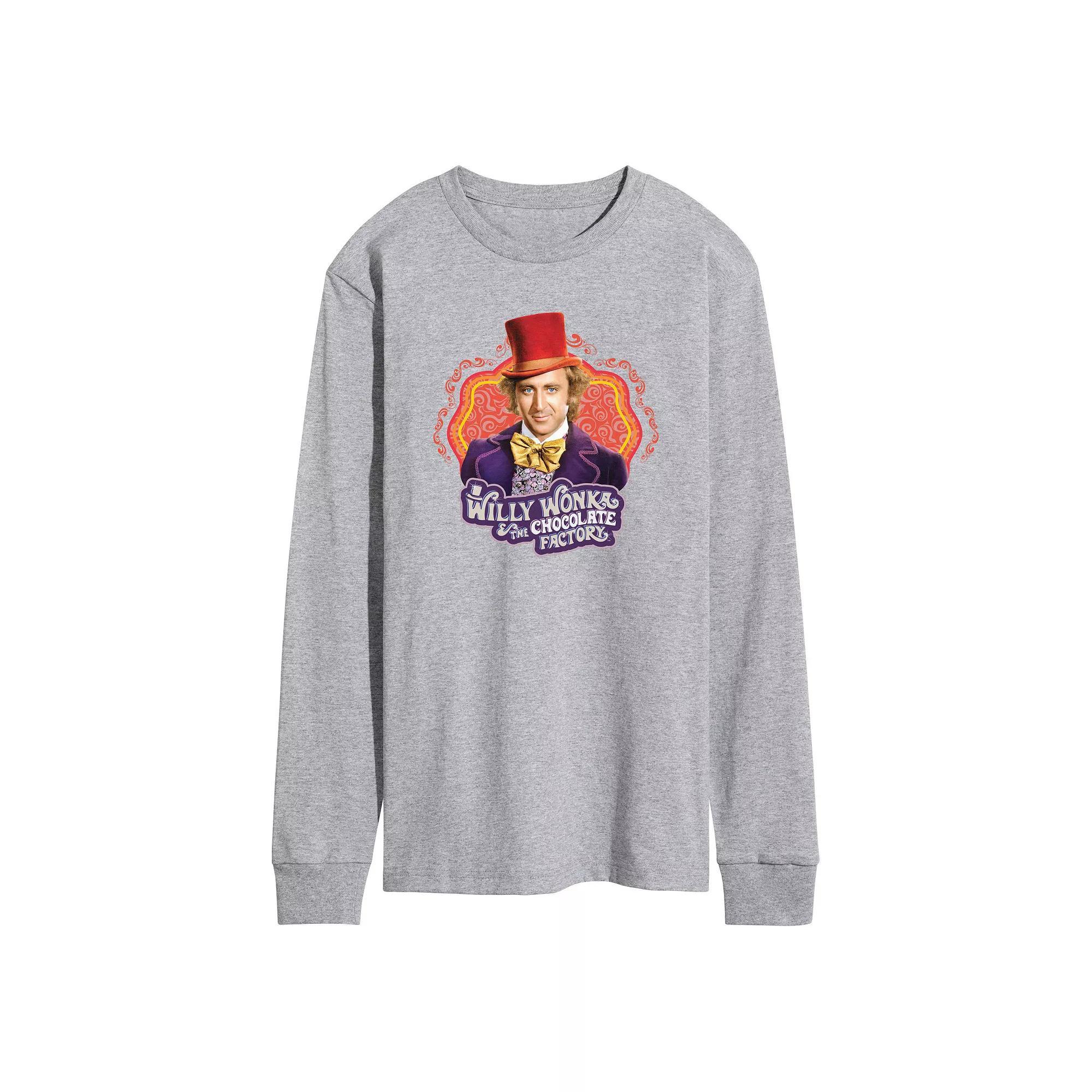 Mens Willy Wonka Long Sleeve Graphic Tee Grey Gray Product Image