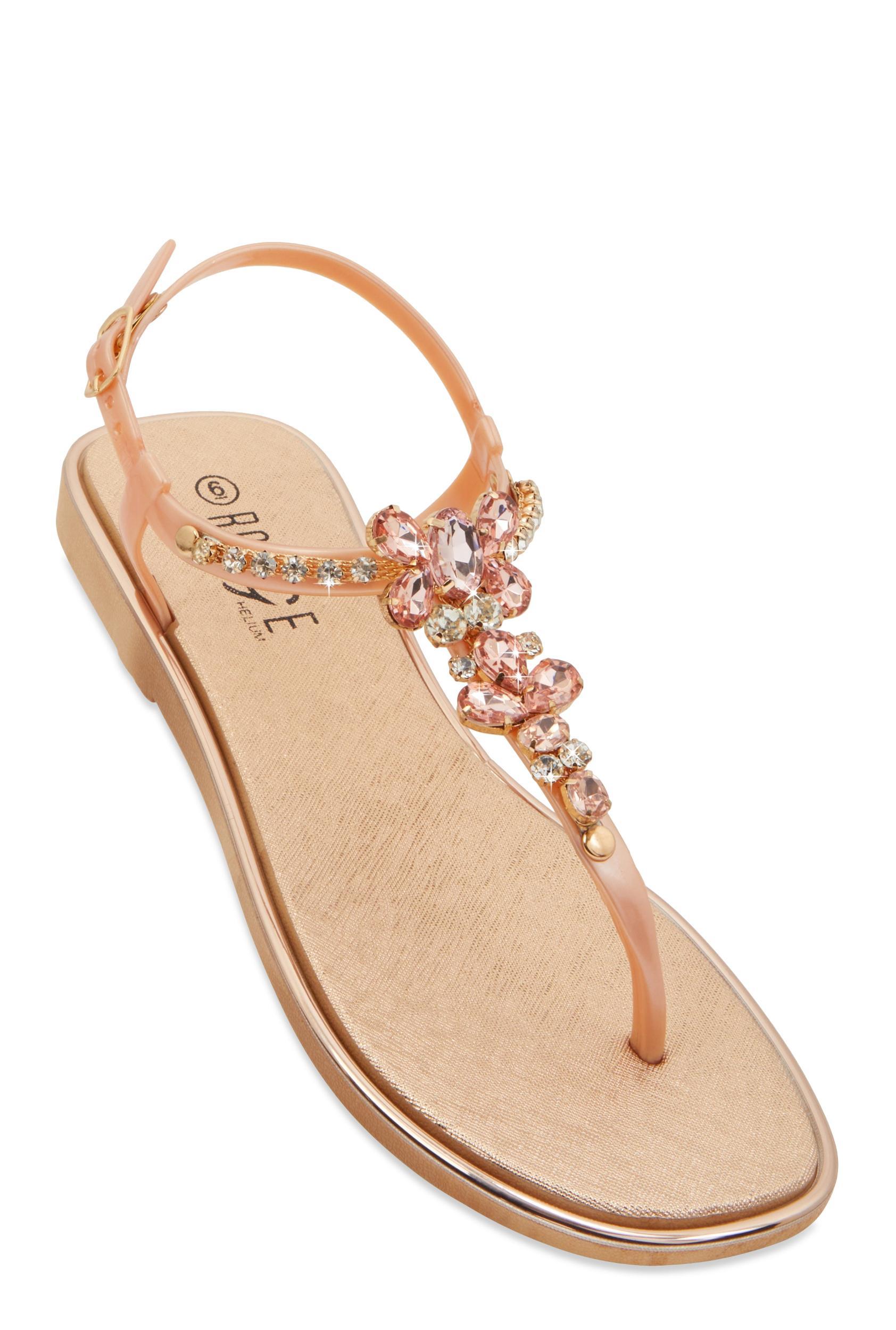 Womens Ankle Strap Gemstone Thong Sandals Product Image