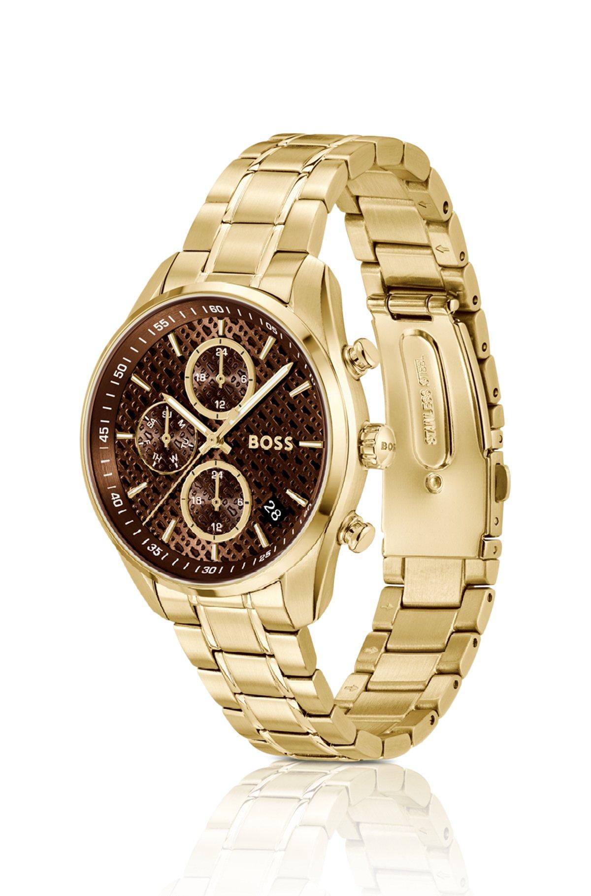 BOSS - Gold-tone watch with monogram-textured dial Product Image